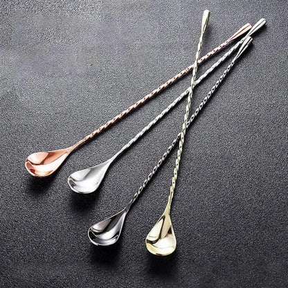 Agitadores de Cocktail em Aço Inoxidável – Kit de Colheres para Bartender com Cabo Longo