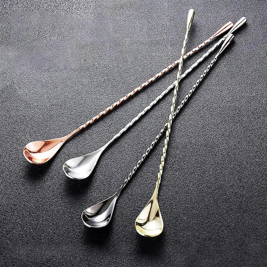 Agitadores de Cocktail em Aço Inoxidável – Kit de Colheres para Bartender com Cabo Longo