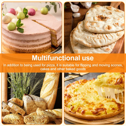 Pá de Pizza Antiaderente com Cabo de Madeira – 6.5"/10"/12" Polegadas | Bandeja de Transferência para Pizza, Bolo e Pães