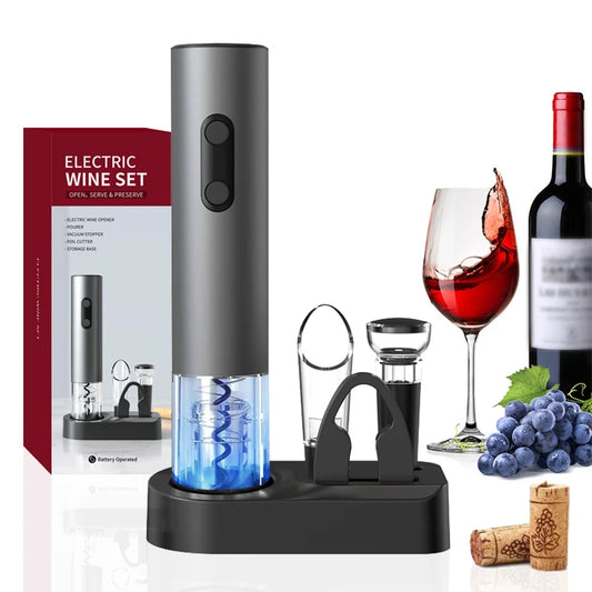 Conjunto de Presente Abridor de Vinho Elétrico – Saca-Rolhas Automático com Cortador de Papel Alumínio e Botão de Um Clique