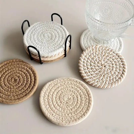 Conjunto de 8 Porta-Copos Absorventes de Algodão – Estilo Minimalista Boho