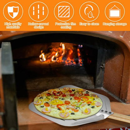Pá de Pizza Antiaderente com Cabo de Madeira – 6.5"/10"/12" Polegadas | Bandeja de Transferência para Pizza, Bolo e Pães