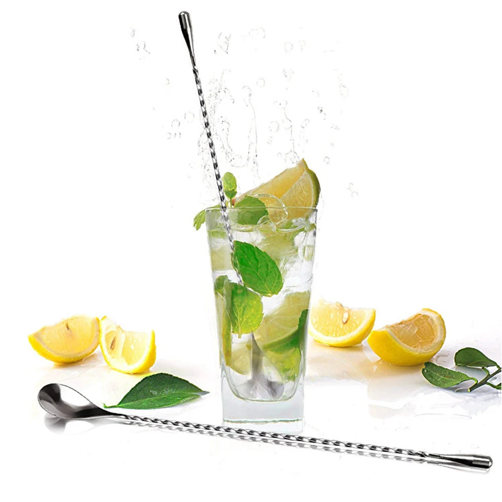 Agitadores de Cocktail em Aço Inoxidável – Kit de Colheres para Bartender com Cabo Longo