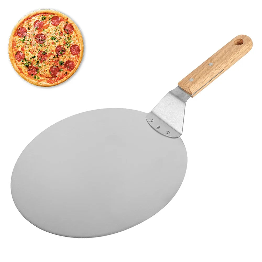 Pá de Pizza Antiaderente com Cabo de Madeira – 6.5"/10"/12" Polegadas | Bandeja de Transferência para Pizza, Bolo e Pães
