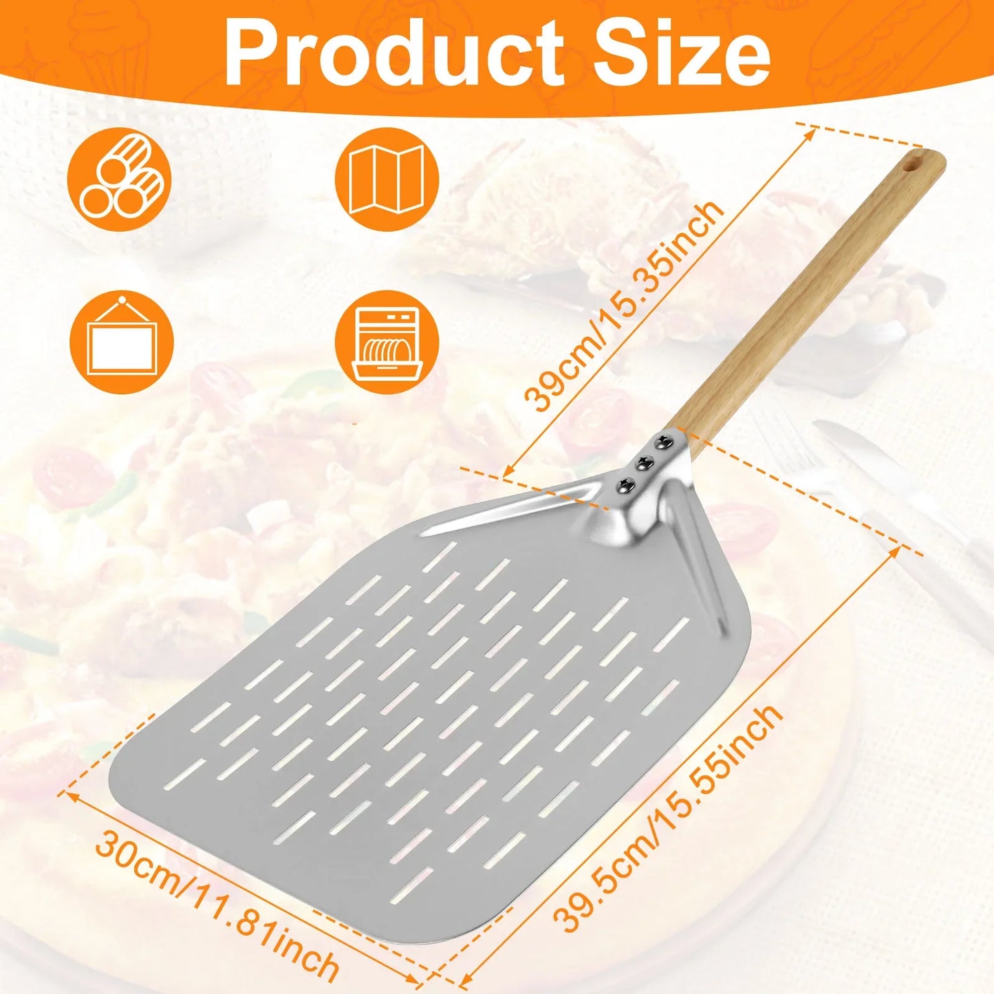 Pá de Pizza Antiaderente com Cabo de Madeira – 6.5"/10"/12" Polegadas | Bandeja de Transferência para Pizza, Bolo e Pães
