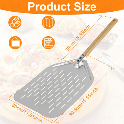 Pá de Pizza Antiaderente com Cabo de Madeira – 6.5"/10"/12" Polegadas | Bandeja de Transferência para Pizza, Bolo e Pães