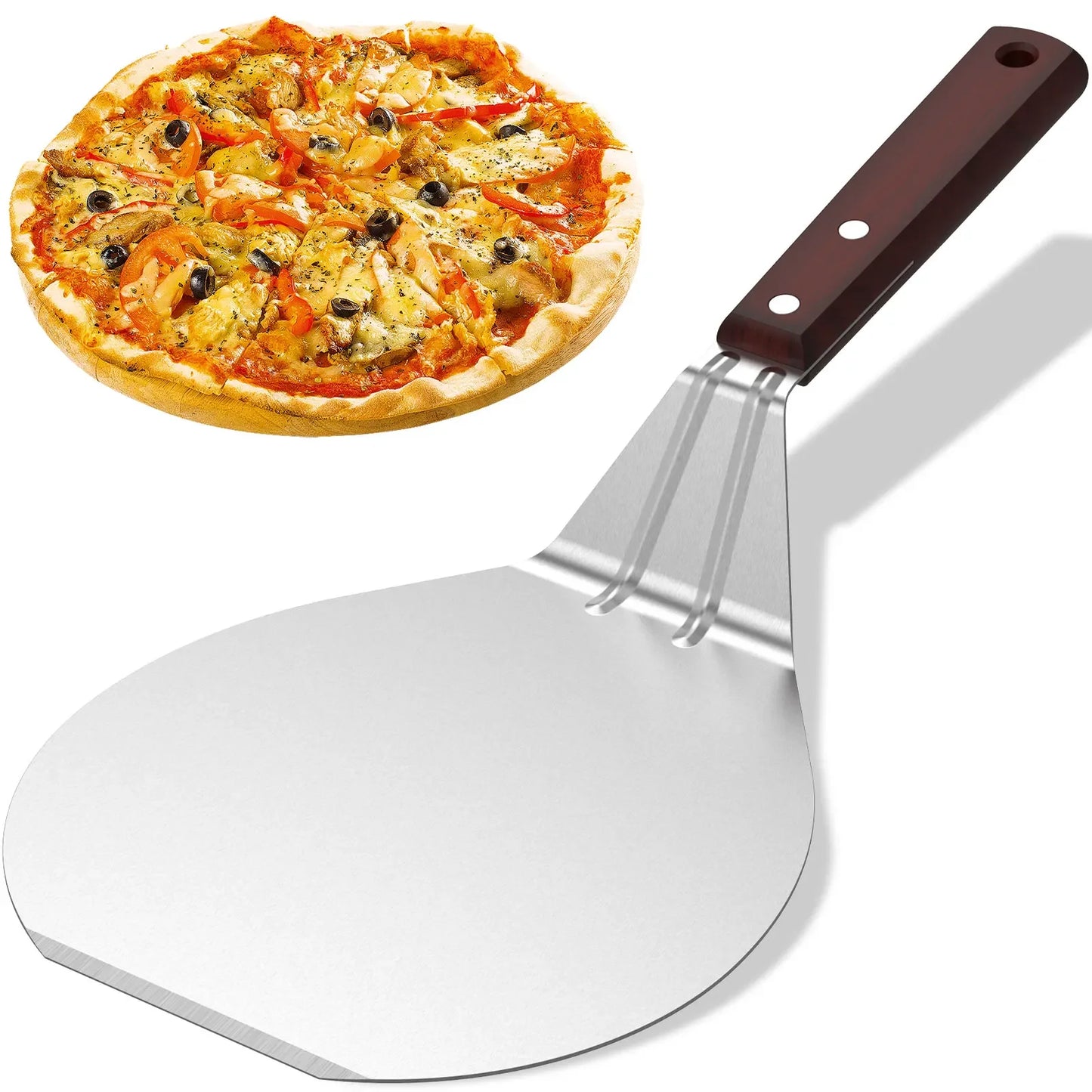 Pá de Pizza Antiaderente com Cabo de Madeira – 6.5"/10"/12" Polegadas | Bandeja de Transferência para Pizza, Bolo e Pães