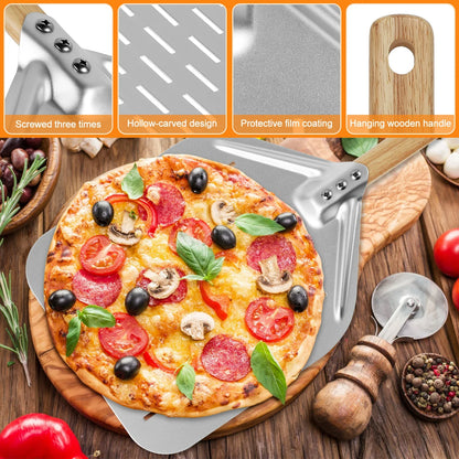 Pá de Pizza Antiaderente com Cabo de Madeira – 6.5"/10"/12" Polegadas | Bandeja de Transferência para Pizza, Bolo e Pães