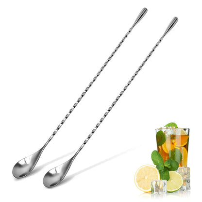 Agitadores de Cocktail em Aço Inoxidável – Kit de Colheres para Bartender com Cabo Longo
